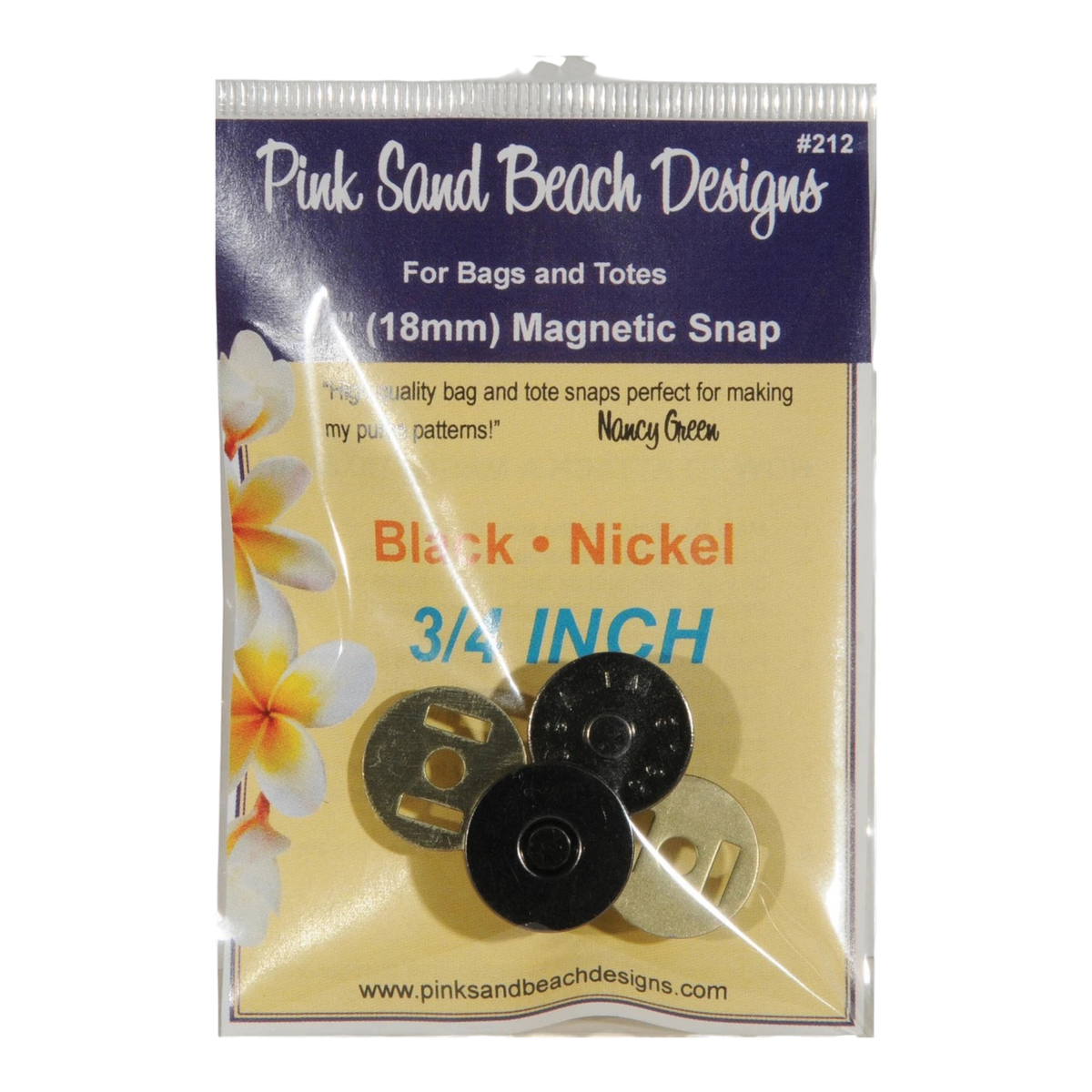Everything Fabric Pink Sand Beach 3/4 inch black nickel magnetic purse snaps in retail packaging