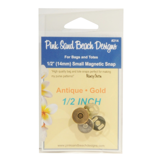 Everything Fabric 14mm antique gold magnetic purse snaps in retail packaging for handmade bags and wallets