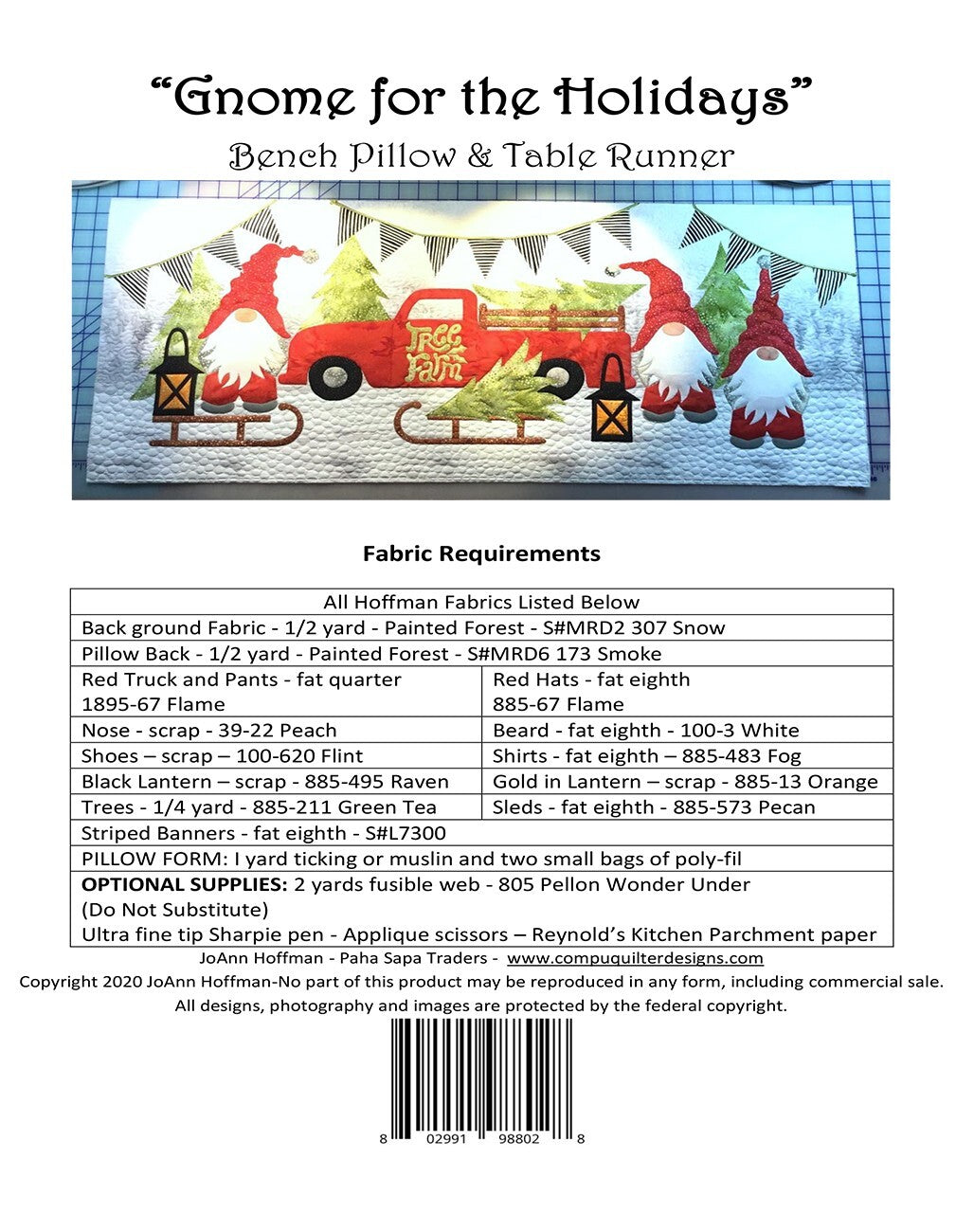 Gnome for the Holidays Bench Pillow Pattern , quilting and craft projects