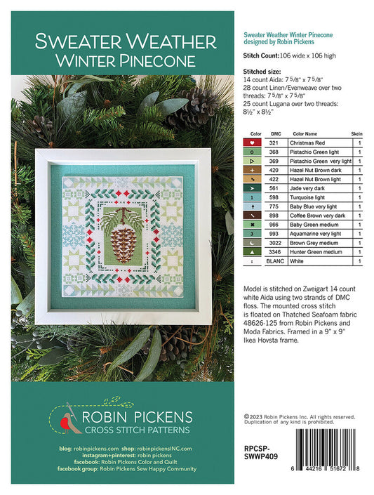 Sweater Weather: Winter Pinecone Cross Stitch Pattern , quilting and craft projects