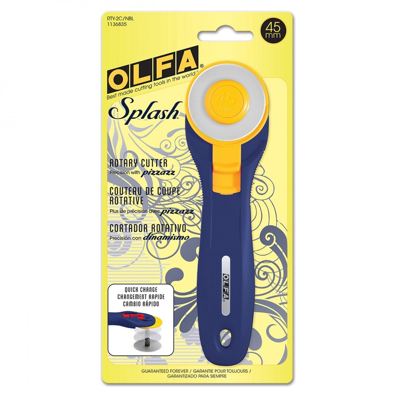 Olfa NAVY Splash Rotary Cutter 45 mm , quilting and fabric cutting