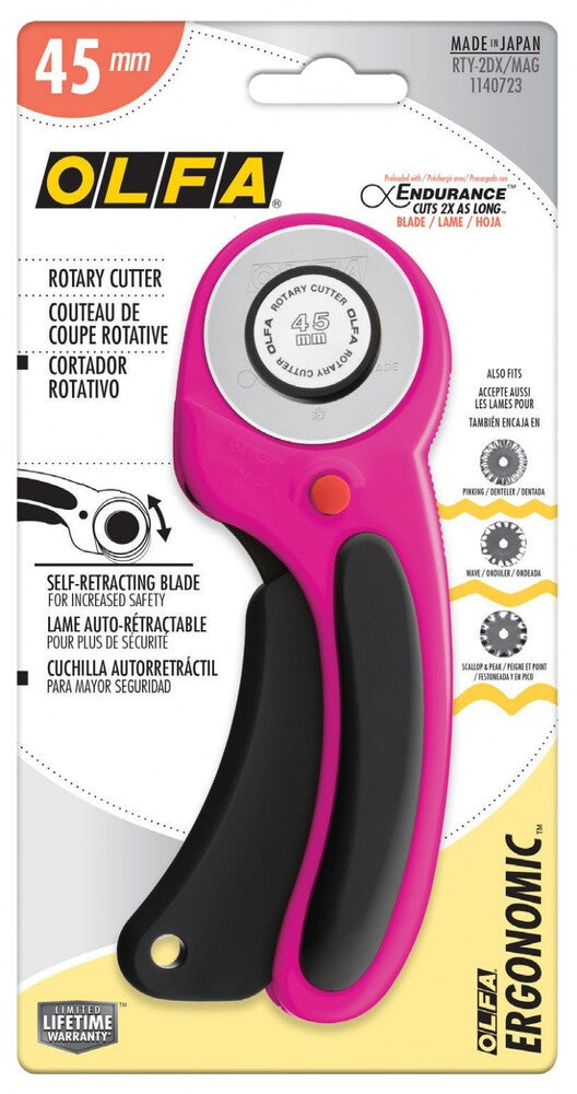 OLFA 45 mm Ergonomic Rotary Cutter Magenta , quilting and fabric cutting
