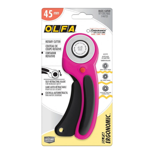 OLFA 45 mm Ergonomic Rotary Cutter Magenta , quilting and fabric cutting