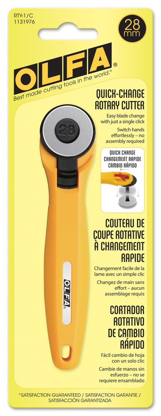 Olfa Quick Blade Change Rotary Cutter 28 mm , quilting and fabric cutting