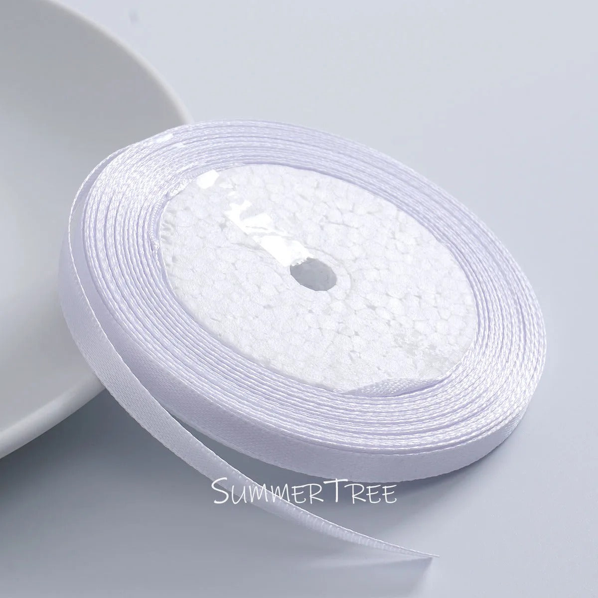 6mm single-sided satin ribbon in White, sold by the yard — S-04-006-BAI-1