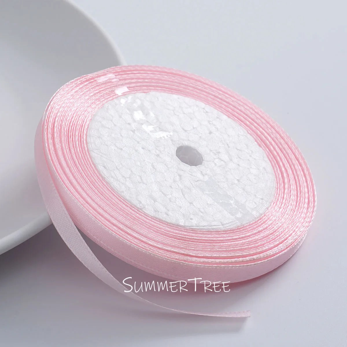 6mm single-sided satin ribbon in Baby Pink, sold by the yard — S-04-006-BBF-1
