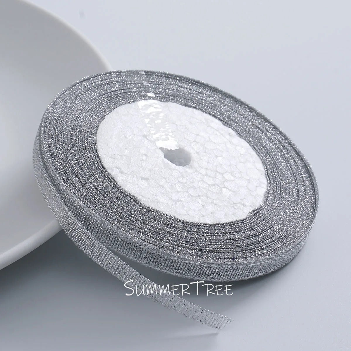 6mm glitter ribbon in Silver, sold by the yard — S-04-006-CYIN-1
