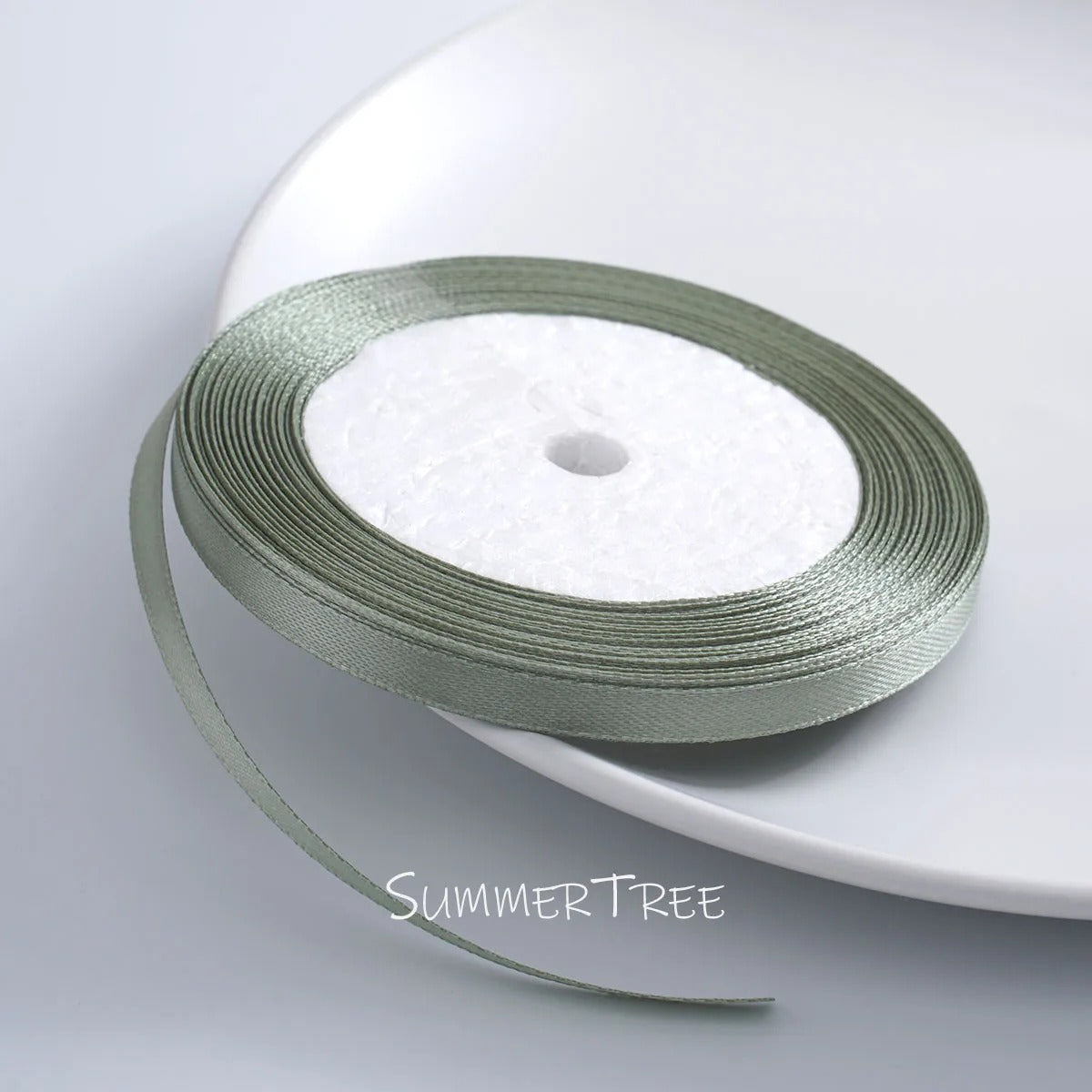 6mm single-sided satin ribbon in Sage, sold by the yard — S-04-006-HLV-1