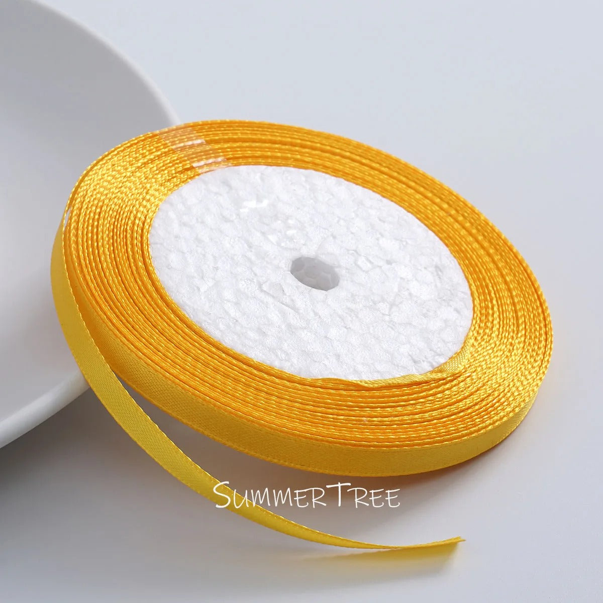 6mm single-sided satin ribbon in Yellow, sold by the yard — S-04-006-HUA-1