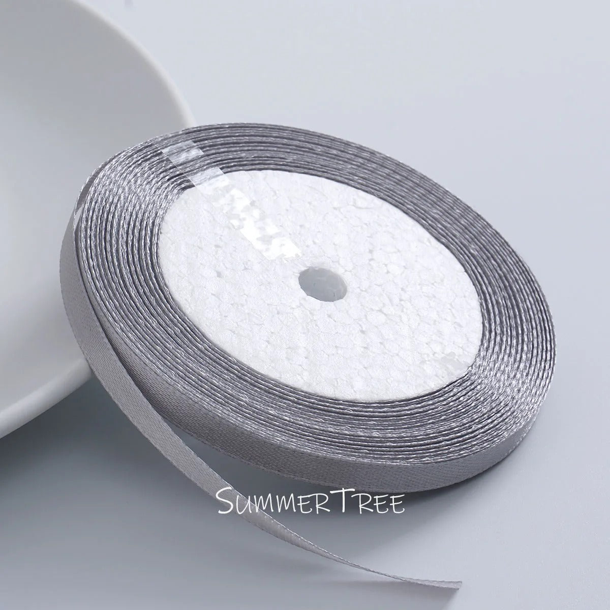 6mm single-sided satin ribbon in Grey, sold by the yard — S-04-006-HUI-1