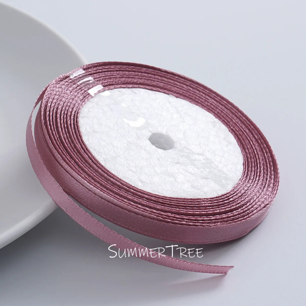 6mm single-sided satin ribbon in Mauve, sold by the yard — S-04-006-MAU-1