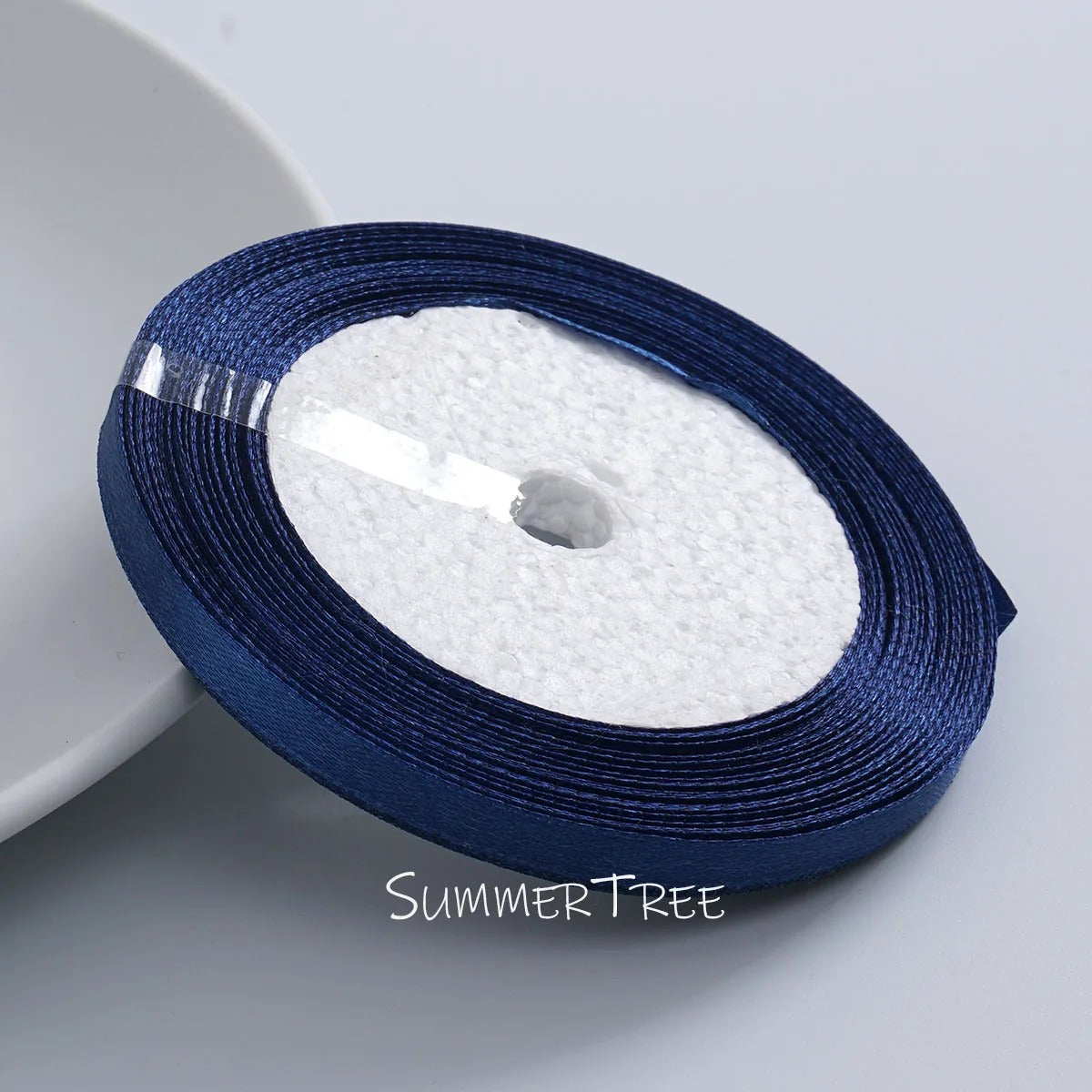 6mm single-sided satin ribbon in Navy, sold by the yard — S-04-006-NAV-1