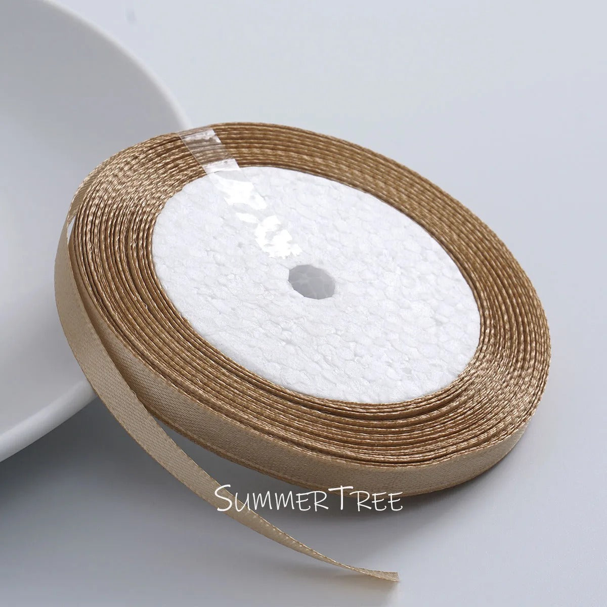 6mm single-sided satin ribbon in Light Brown, sold by the yard — S-04-006-OZO-1
