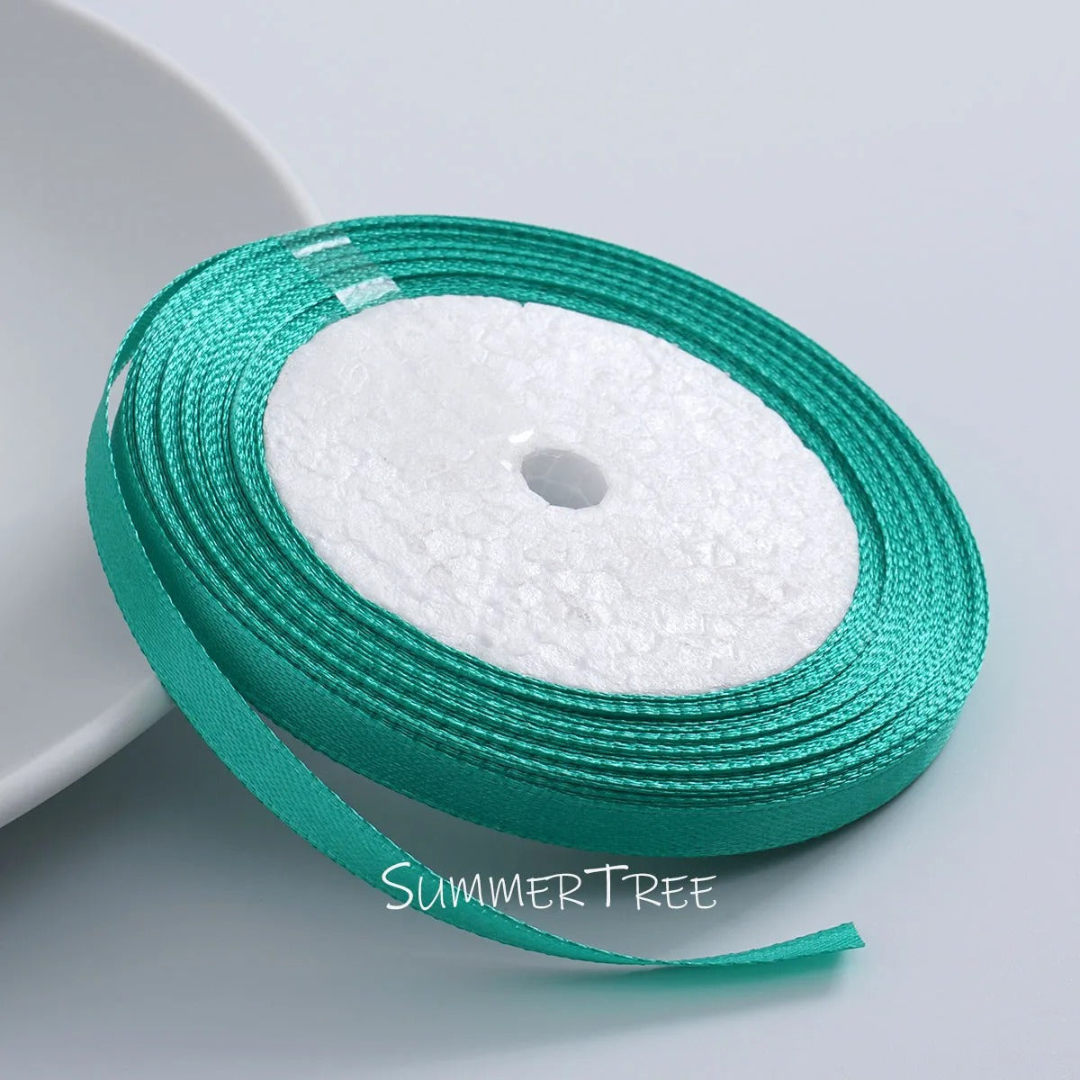6mm single-sided satin ribbon in Teal Green, sold by the yard — S-04-006-TGR-1