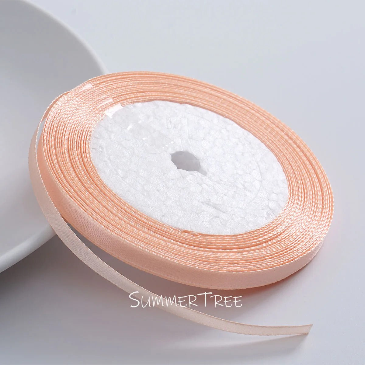 6mm single-sided satin ribbon in Peach, sold by the yard — S-04-006-XIN-1