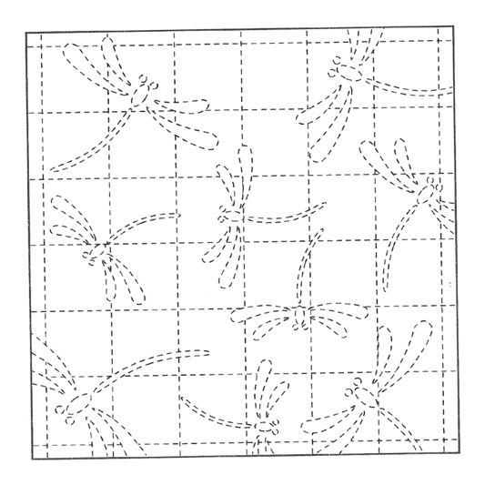 Sashiko Sampler Traditional Design Dragonfly White Stencil , piecing and stitching