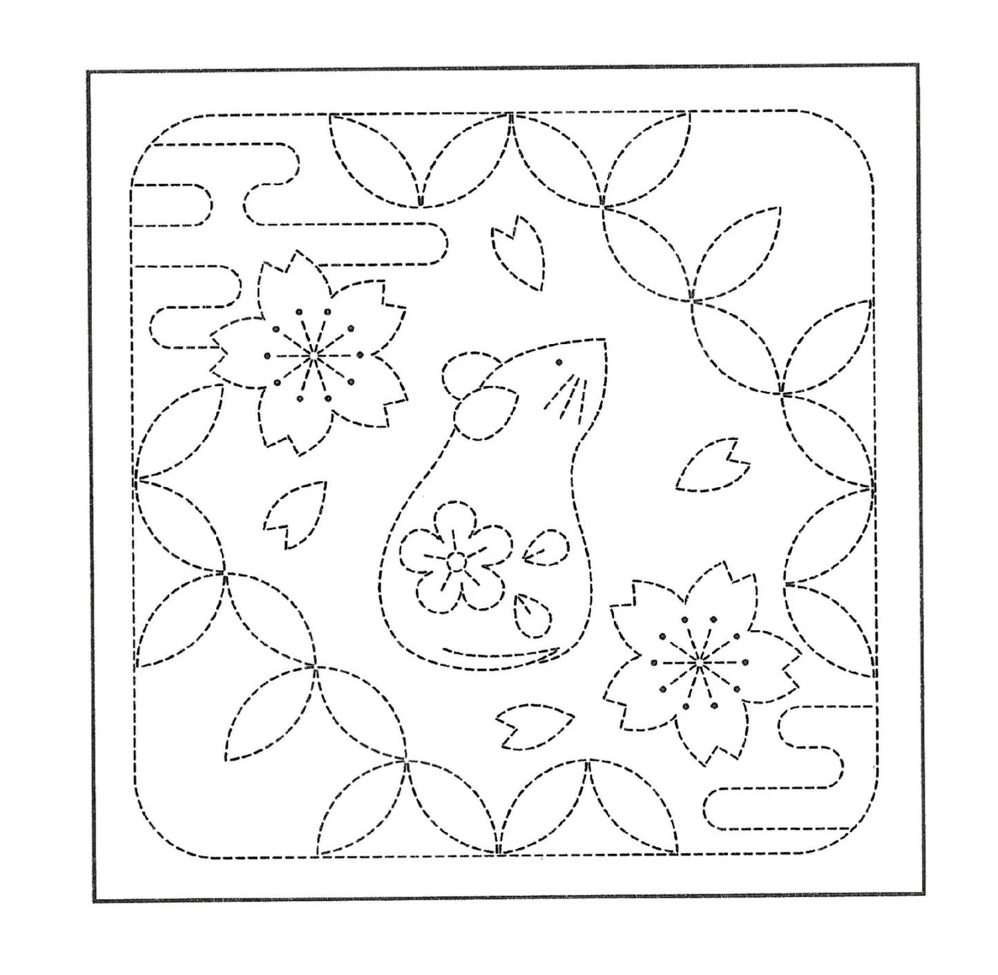 Japanese Sashiko Sampler - Mouse & Shippo-tsunagi (Seven Treasures) White Cotton Cloth
