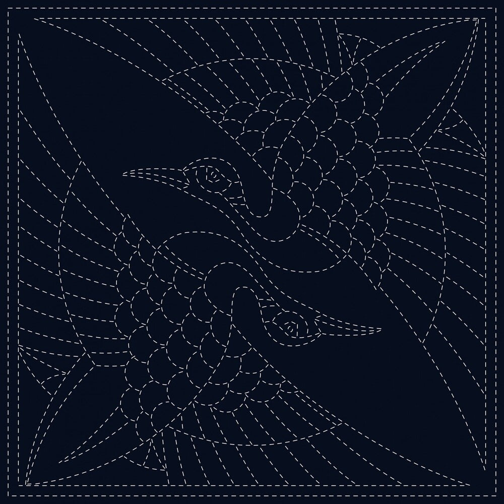 Sashiko Cloth - TWO CRANES , piecing and stitching