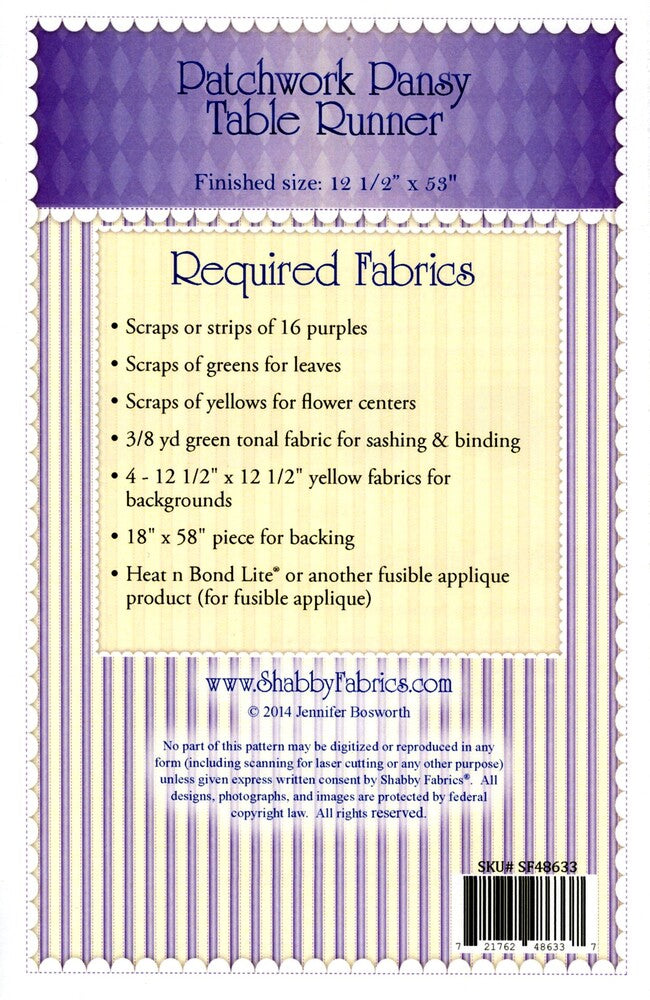 Patchwork Pansy Table Runner Pattern for garment repair, mending and sewing projects