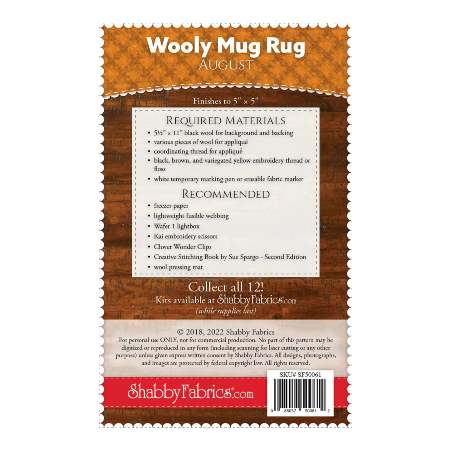 Wooly Mug Rug August Pattern