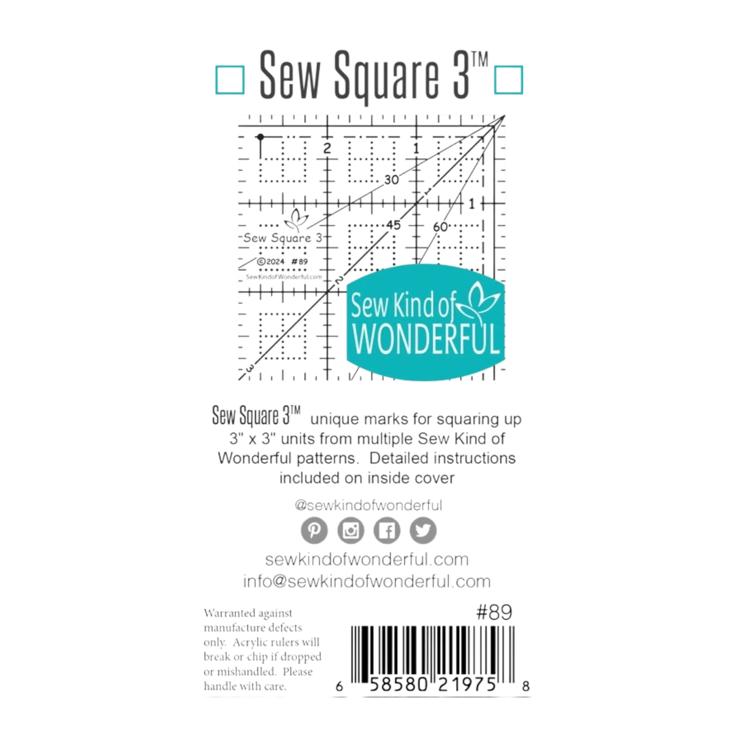 Sew Square 3 Ruler for precise cutting, marking and patchwork