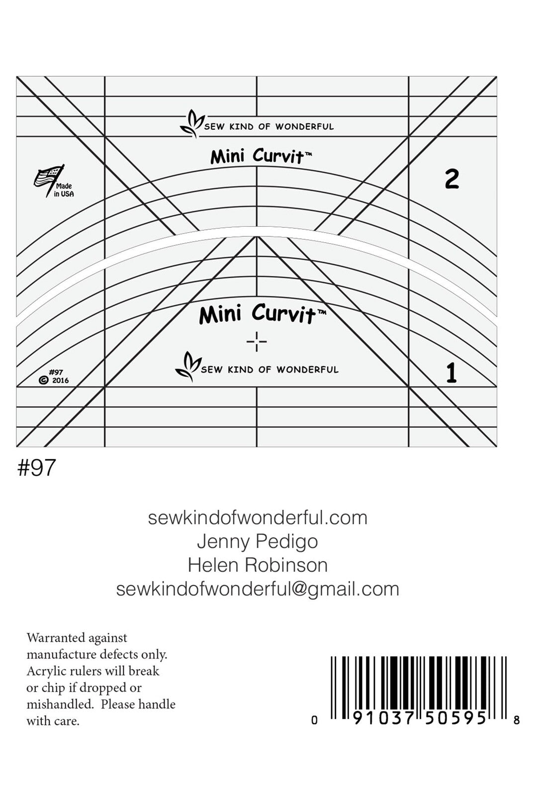 Mini Curvit Ruler for LONGARM Quilting for precise cutting, marking and patchwork