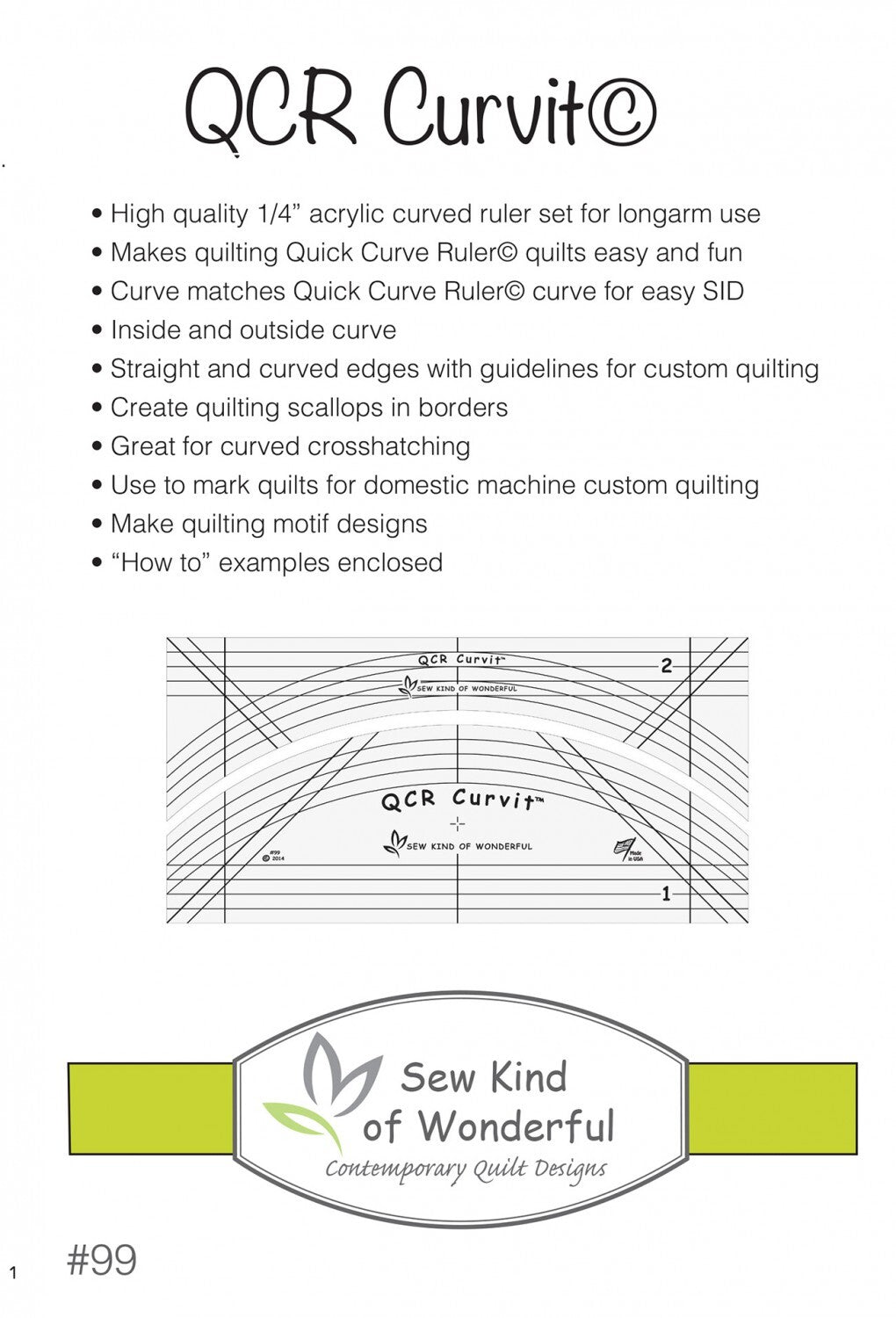 QCR Curvit Ruler for LONGARM Quilting from Jenny Petigo for precise cutting, marking and patchwork