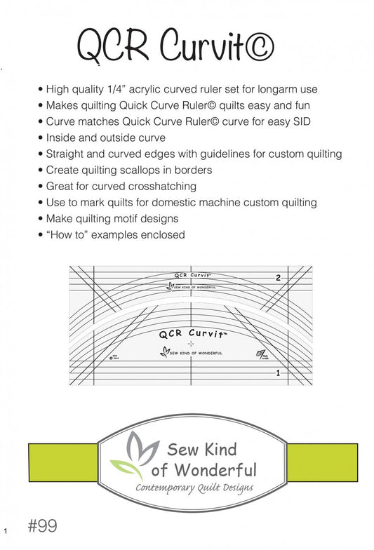 QCR Curvit Ruler for LONGARM Quilting from Jenny Petigo for precise cutting, marking and patchwork