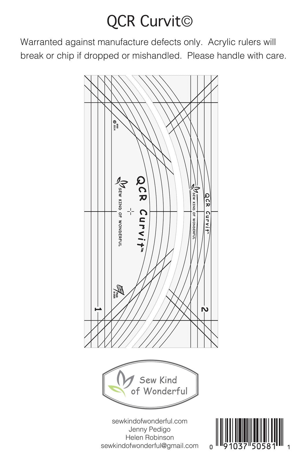 QCR Curvit Ruler for LONGARM Quilting from Jenny Petigo for precise cutting, marking and patchwork