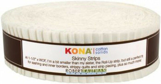 Kona Cotton Solids Skinny Strips Snow Colorway 1 1/2 -40pc for patchwork, quilting and sewing