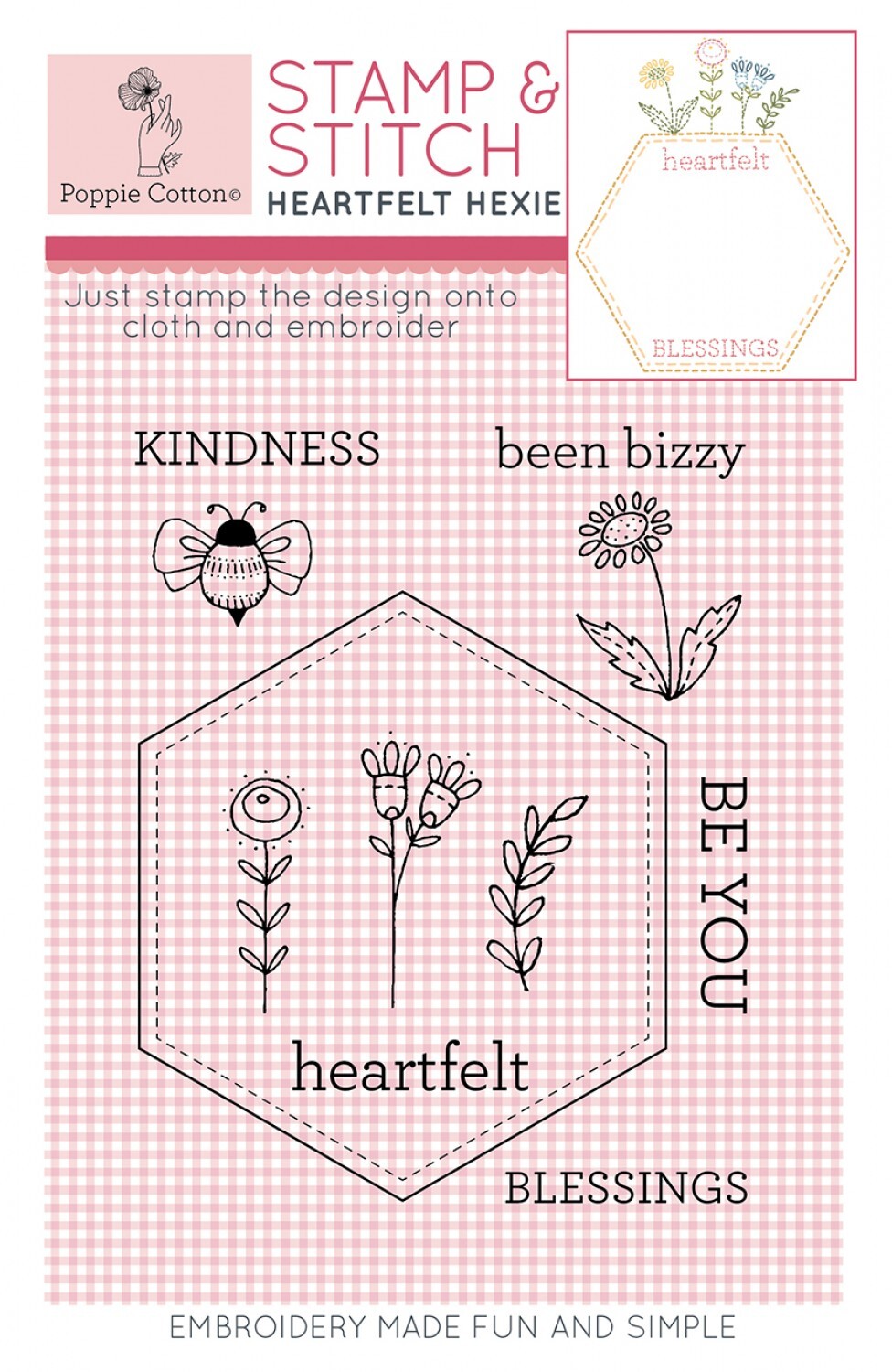 Rubber Stamp and Stitch Heartfelt Hexie Label for patchwork, quilting and sewing