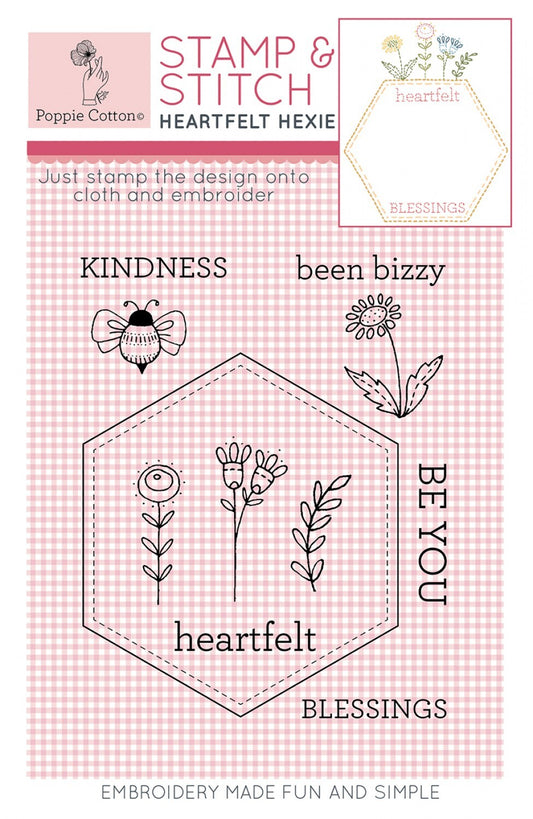 Rubber Stamp and Stitch Heartfelt Hexie Label for patchwork, quilting and sewing