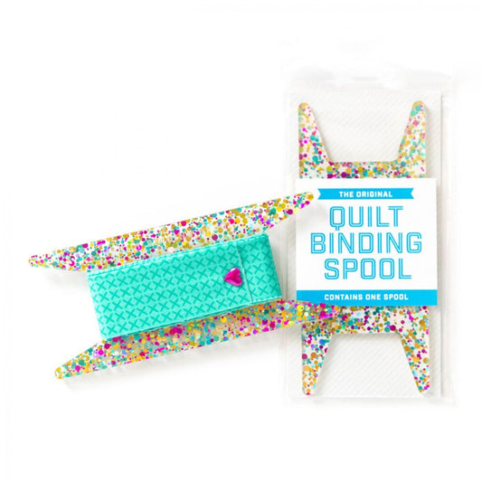 Binding Spool Teal Pink & Gold Glitter , quilting and neat fabric finishing