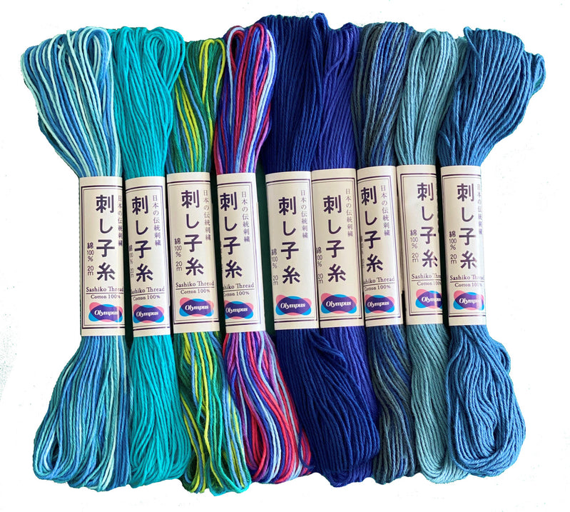 Sashiko Thread 20 m Colour Selection - Blue/Green , piecing and stitching