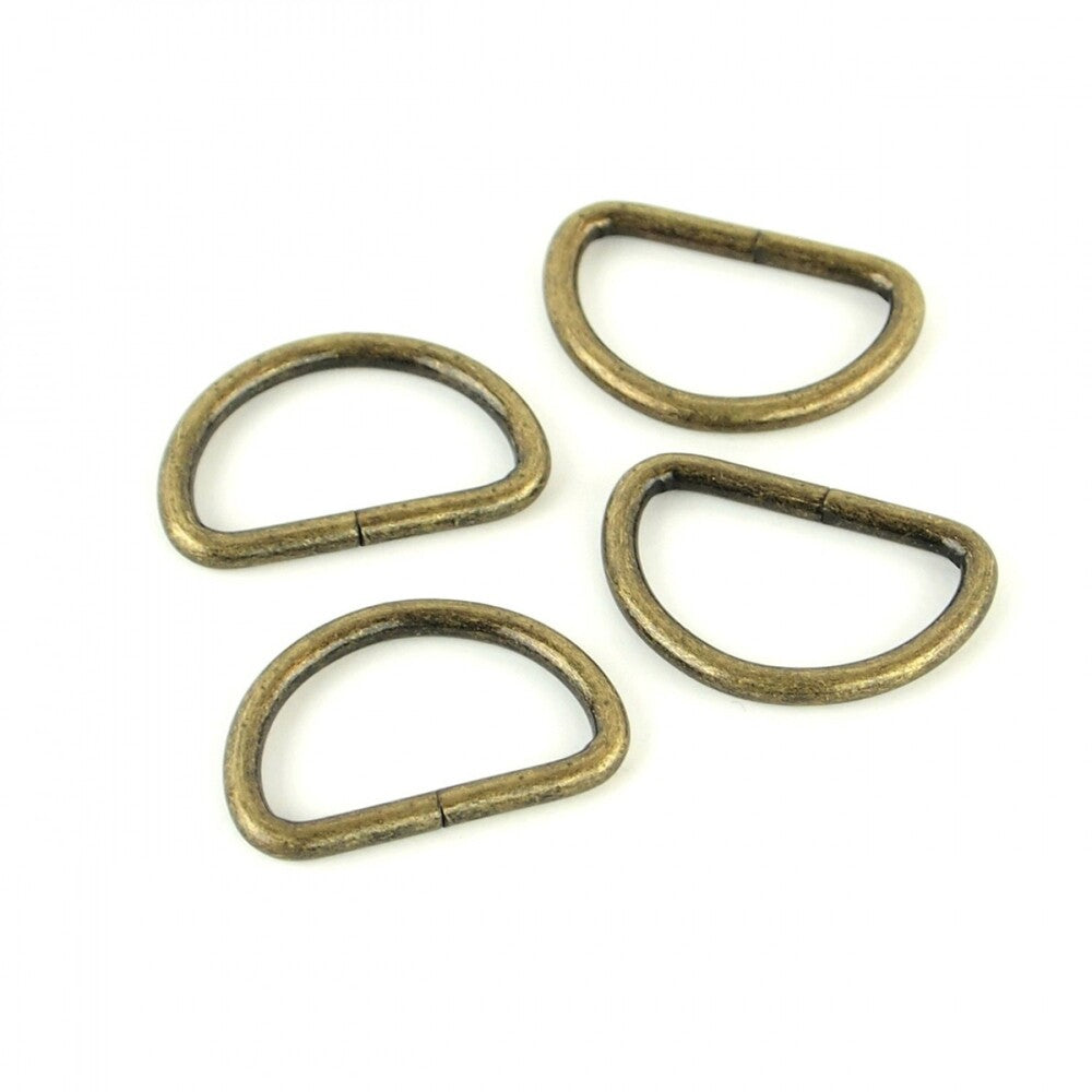 Four D-Rings 25 mm Antique for bag making and sewing projects