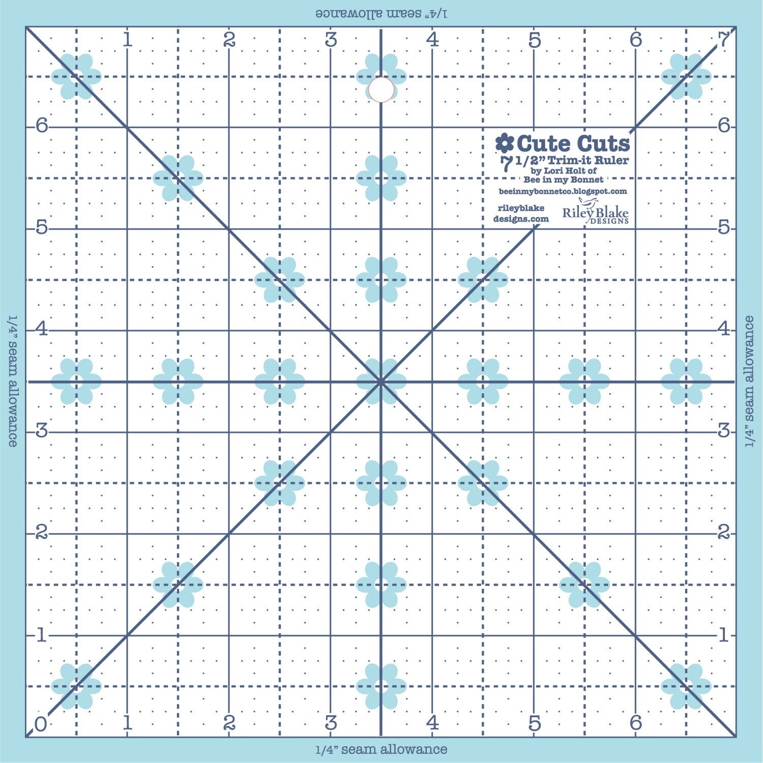 Lori Holt Trim It Ruler 190 mm Square for precise cutting, marking and patchwork