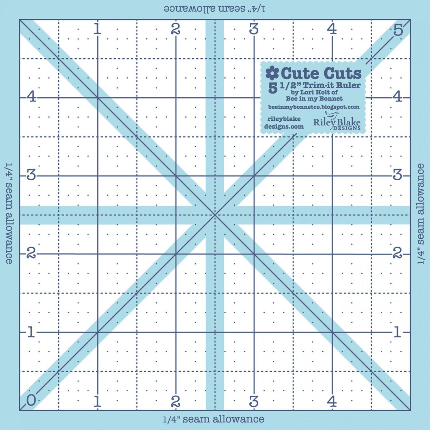 Lori Holt Trim It Ruler Square 140 mm x 140 mm Ruler for precise cutting, marking and patchwork