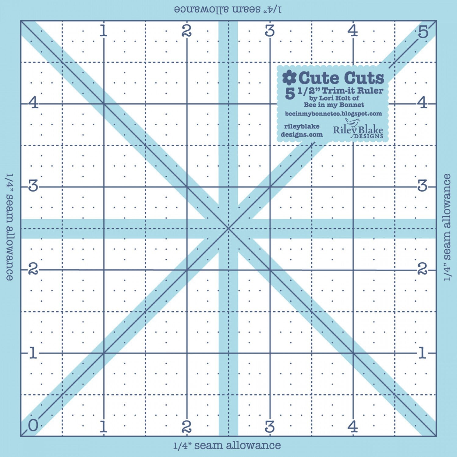 Lori Holt Trim It Ruler Square 140 mm x 140 mm Ruler for precise cutting, marking and patchwork