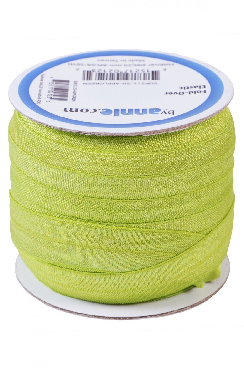 Fold Over Elastic - 19 mm Apple Green for garments, sewing and bag making projects