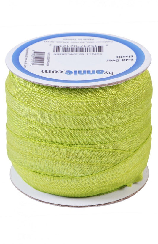 Fold Over Elastic - 19 mm Apple Green for garments, sewing and bag making projects