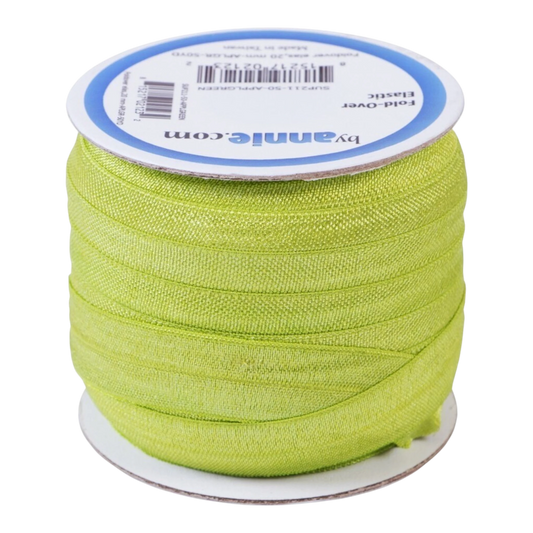Fold Over Elastic - 19 mm Apple Green for garments, sewing and bag making projects