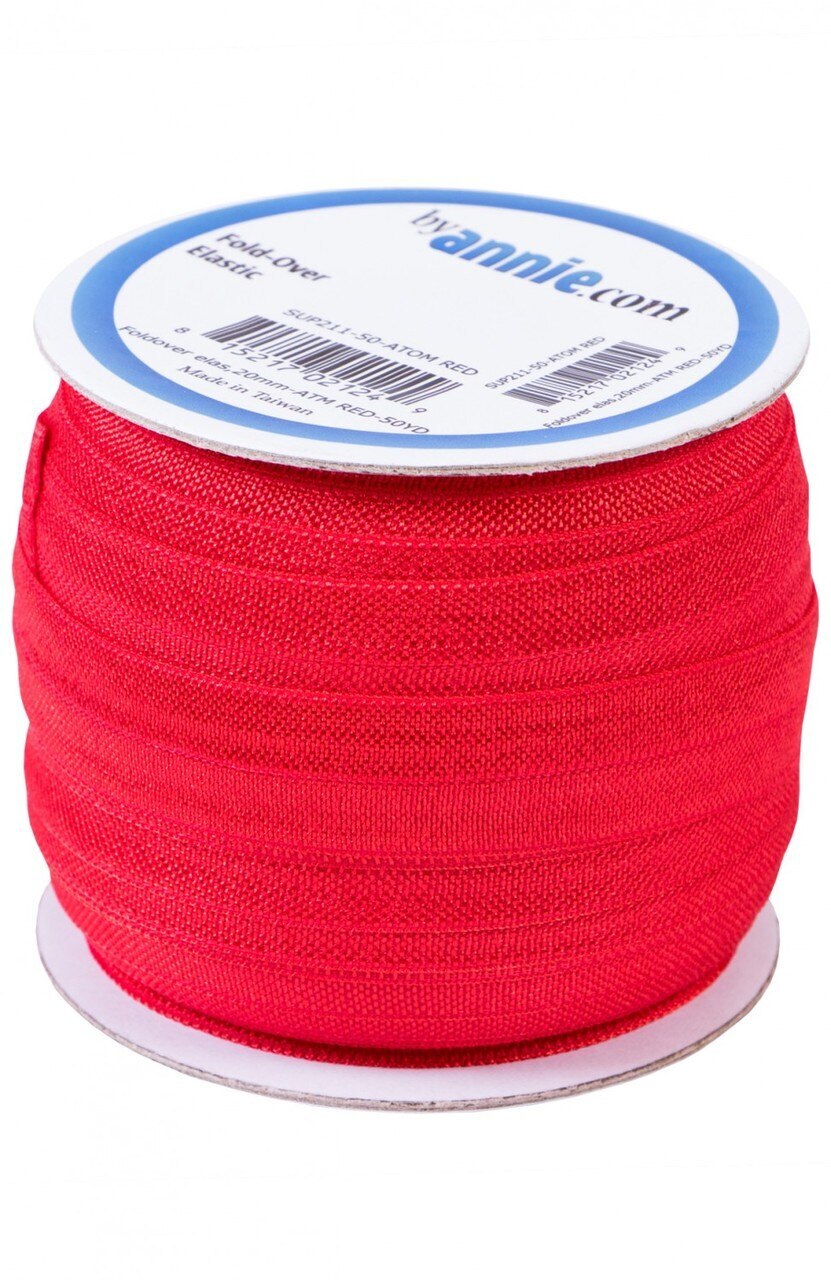 Fold Over Elastic - 19 mm Atom Red for garments, sewing and bag making projects