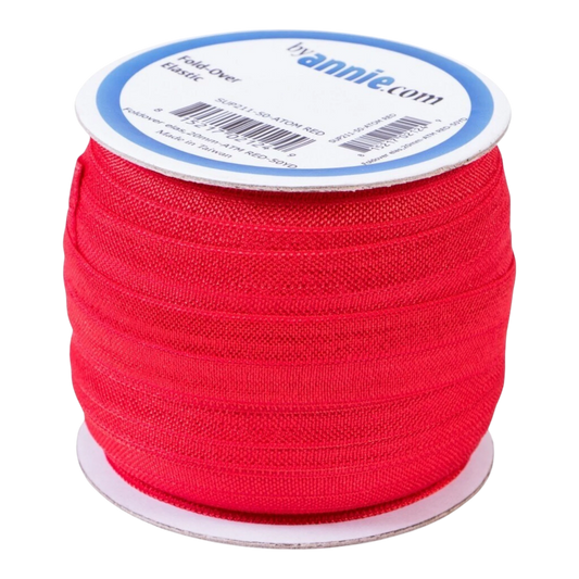 Fold Over Elastic - 19 mm Atom Red for garments, sewing and bag making projects