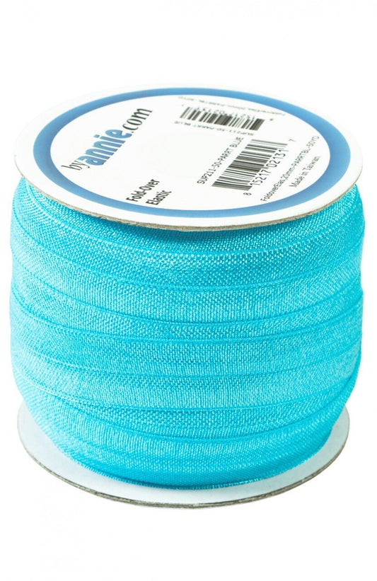 Fold Over Elastic - 19 mm Parrot Blue for garments, sewing and bag making projects