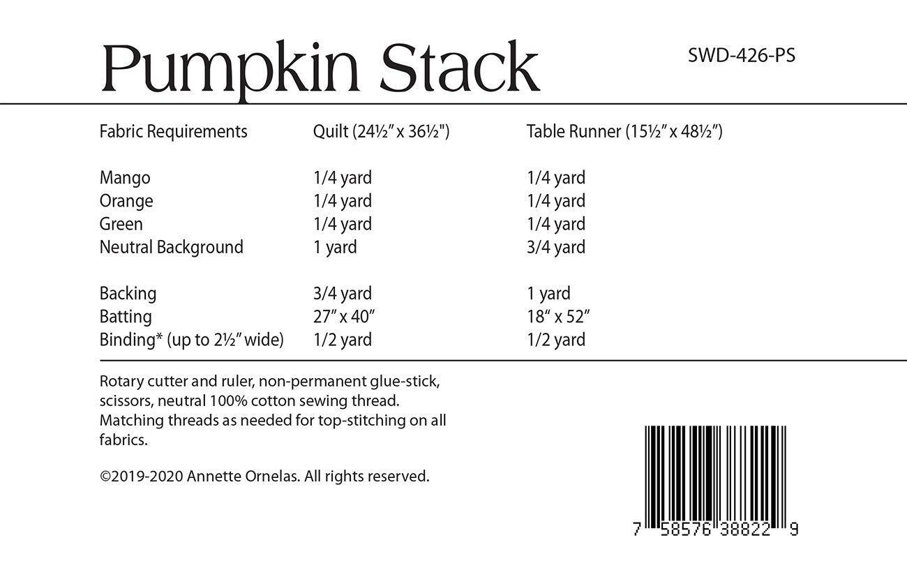 Pumpkin Applique Stack Pattern , quilting and craft projects
