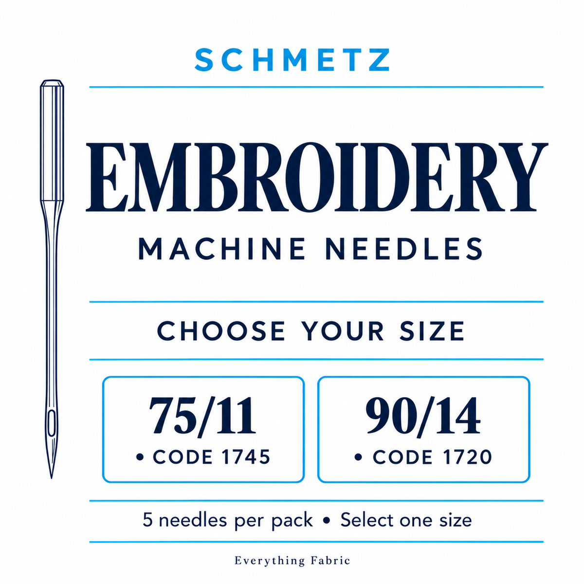 Schmetz Embroidery range - 75/11 code 1745, 90/14 code 1720 - choose one pack