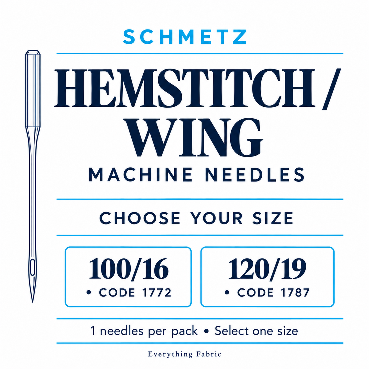 Schmetz Hemstitch / Wing range - 100/16 code 1772, 120/19 code 1787 - choose one pack