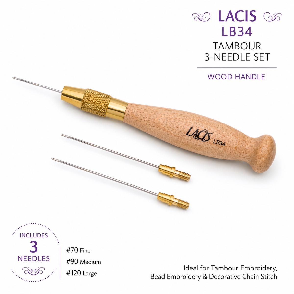 Tambour 3-Needle Set Wood Handle