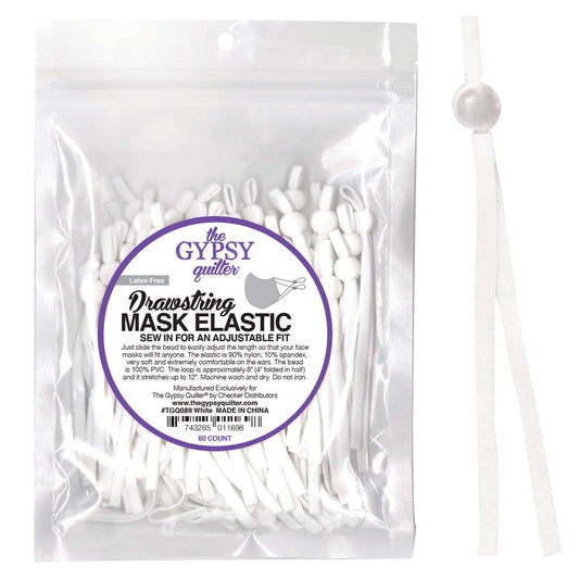 Gypsy Quilter Drawstring Mask Elastic White - 5 pair for garments, sewing and bag making projects
