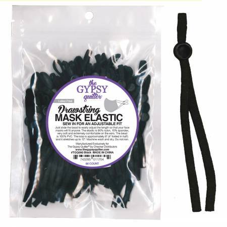 Gypsy Quilter Drawstring Mask Elastic Black - 5 Pairs (10 cords) for garments, sewing and bag making projects